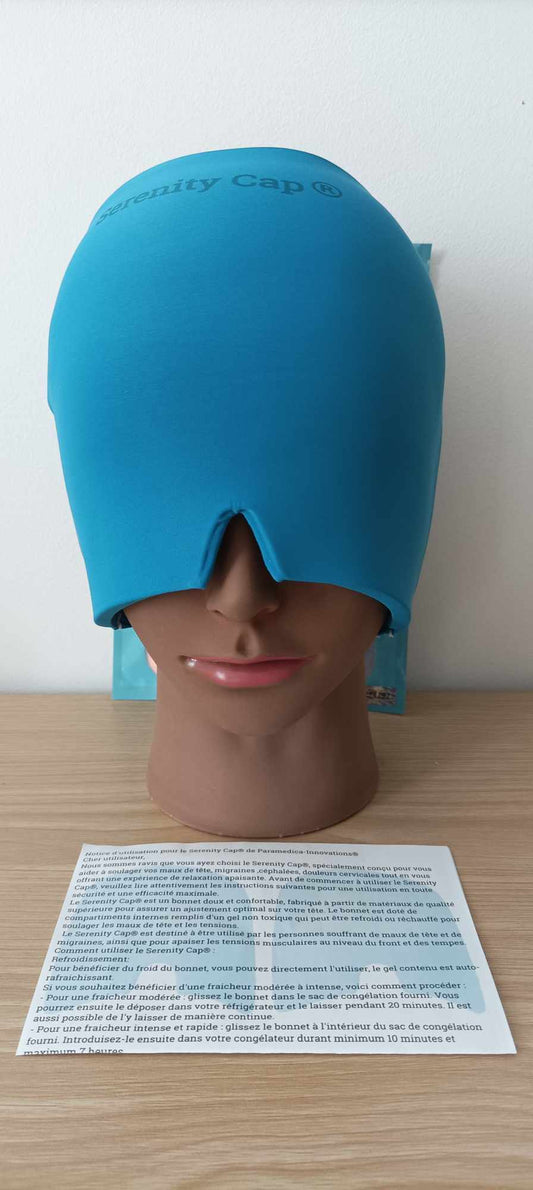 Bonnet anti-migraine Serenity-Cap bleu chaud et froid
