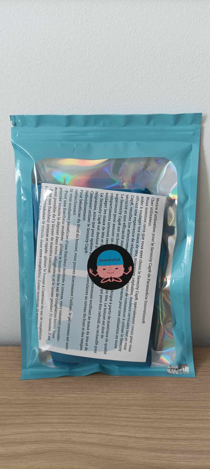 Bonnet migraine froid Serenity-Cap bleu avec gel thermoréactif